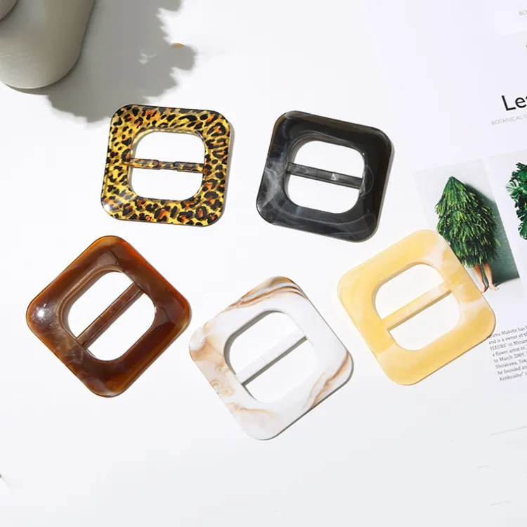 YN Marble Color Custom Resin Plastic Square Tri Glide Adjust Tortoise Belt Pin Buckle for Clothing