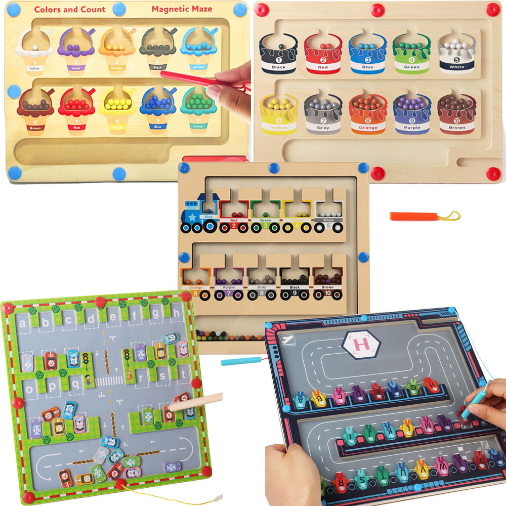 PT Wooden Magnetic Color And Number Maze Puzzles Toy Magnetic Color Maze Toddler Activities Board Magnetic Color And Number Maze