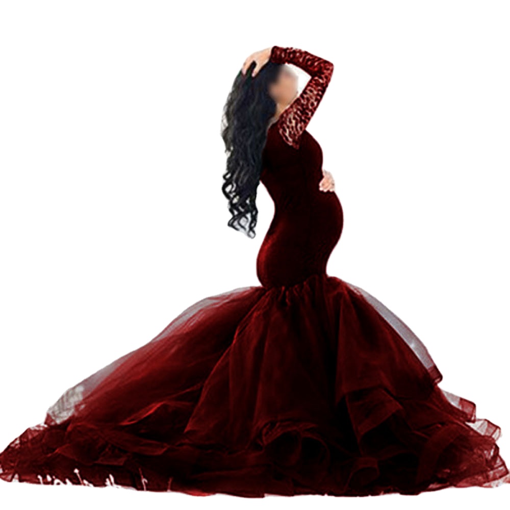 Wholesale Lace Net Yarn Long Sleeve Patchwork Photoshoot Maternity Cloths Gown Pregnant Flowing Trailing Dresses For Photography