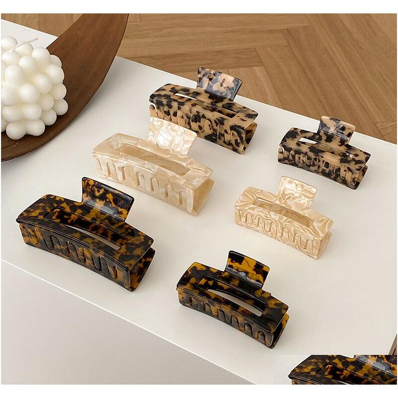 2021 Hollow Square Tortoiseshell Leopard women cellulose acetate hair clip big hair claw clips