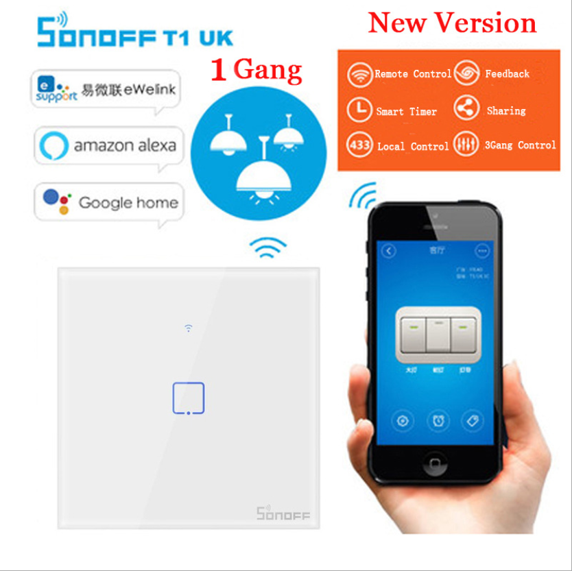 Умный настенный сенсорный выключатель Sonoff TX T1, 1 клавиша, 2 клавиши, 3 клавиши, ЕС, Великобритания, США, Wi-Fi, RF, работает с Alexa для автоматизации дома
