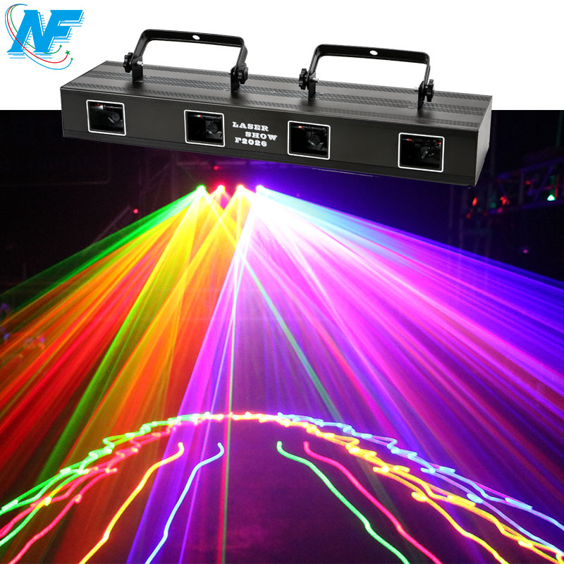 4 объектива сцены лазерные огни 4 глаза RGB желтый 4 вида цветов Звук Активированный DJ светодиодный проектор