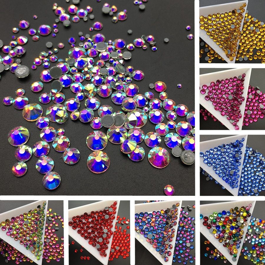 Wholesale Big Package Rhinestone in Bulk Lt.siam AB Hotfix Flat Back Glass Rhinestones For Clothes Dec