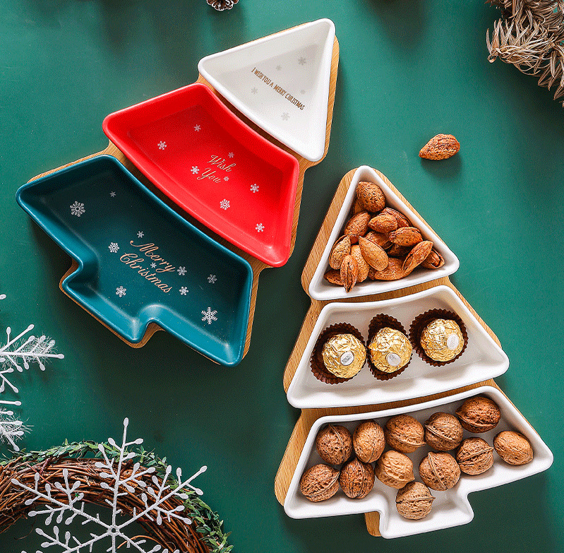 Christmas Candy Dish Ceramic Candy Dish Christmas Tree Shaped Ceramic Candy Plate Food Grade Stocked