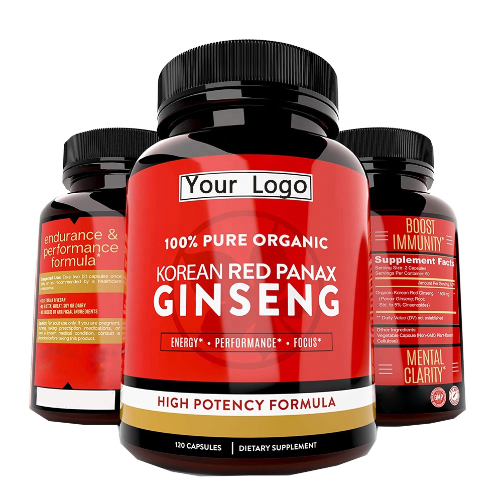 Organic Korean Red Panax Ginseng Capsule for Energy Booster and Immune Booster Capsules Ginseng Root Powder for Men and Women