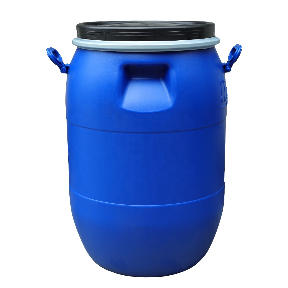 Синий пластиковый барабан HDPE 50 л с железным кольцом для химических веществ