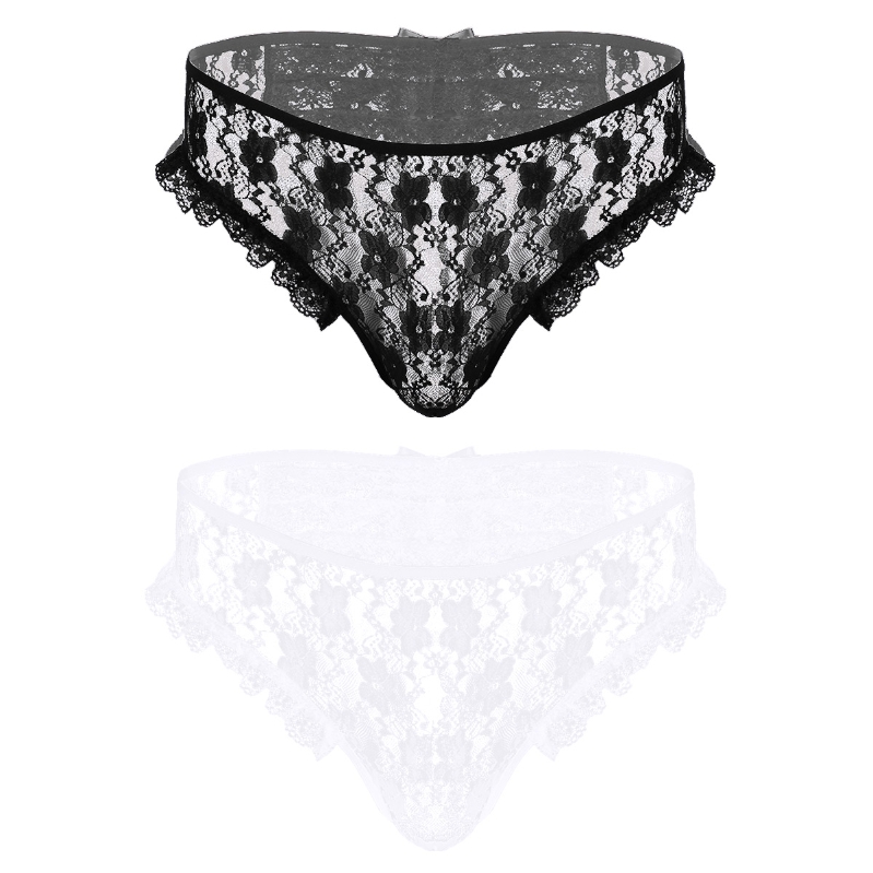 Low Price Sissy Sheer Floral Lace Underwear Low Rise Crotchless G-String Thong Briefs Sissy Boys Panties