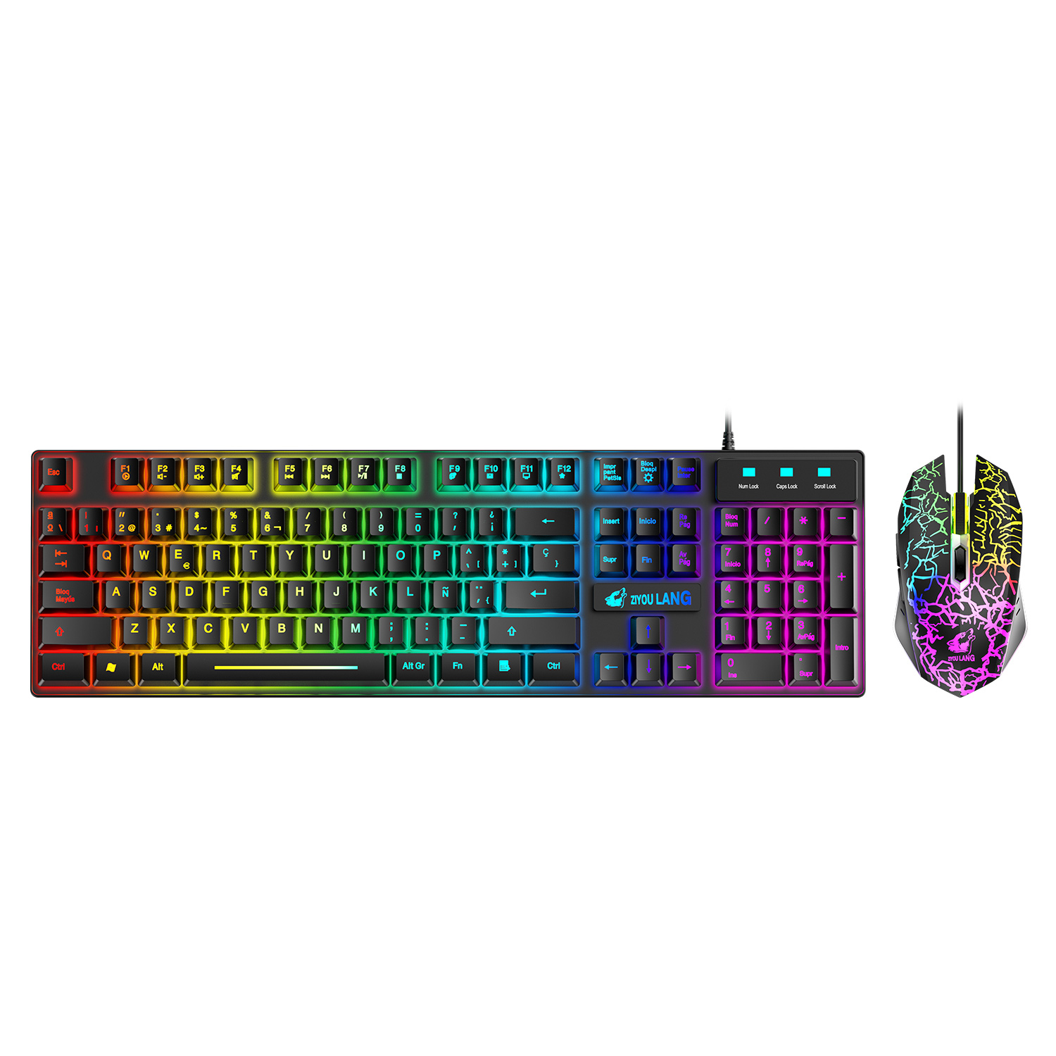 Дешевая испанская раскладка RGB Вспышка испанская клавиатура мышь
