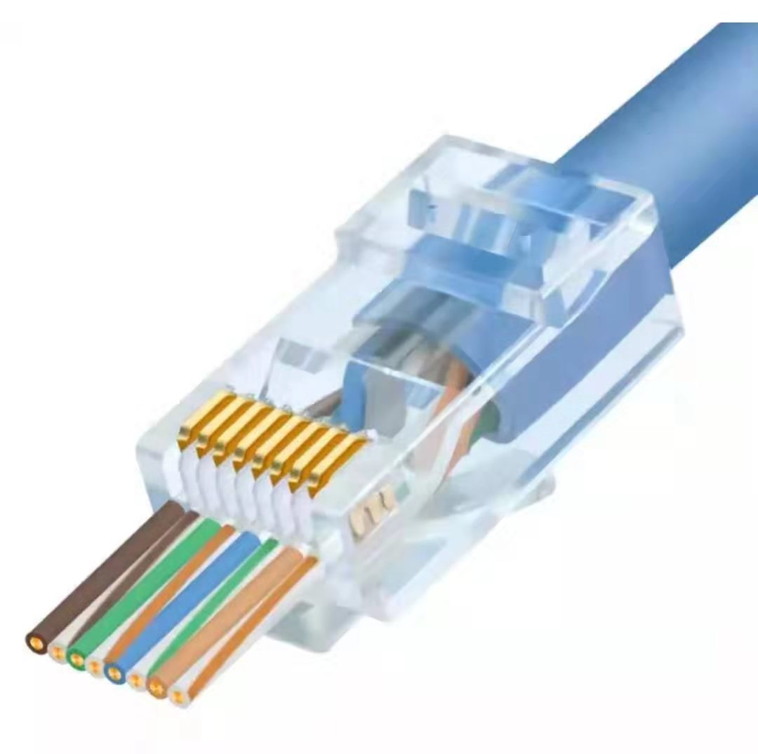 EZ RJ45 CAT6 connector with 3U gold RJ45 pass through connector