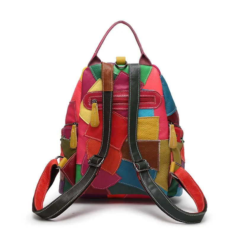 2022 New Soft Genuine Leather Backpack Women Vintage Shoulder Bag Multi Purpose Backpack Stitching Color