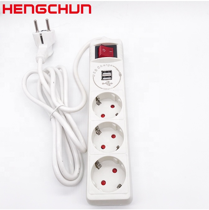 ЕС 3 way Schuko удлинитель с переключателем и защитной дверью и USB