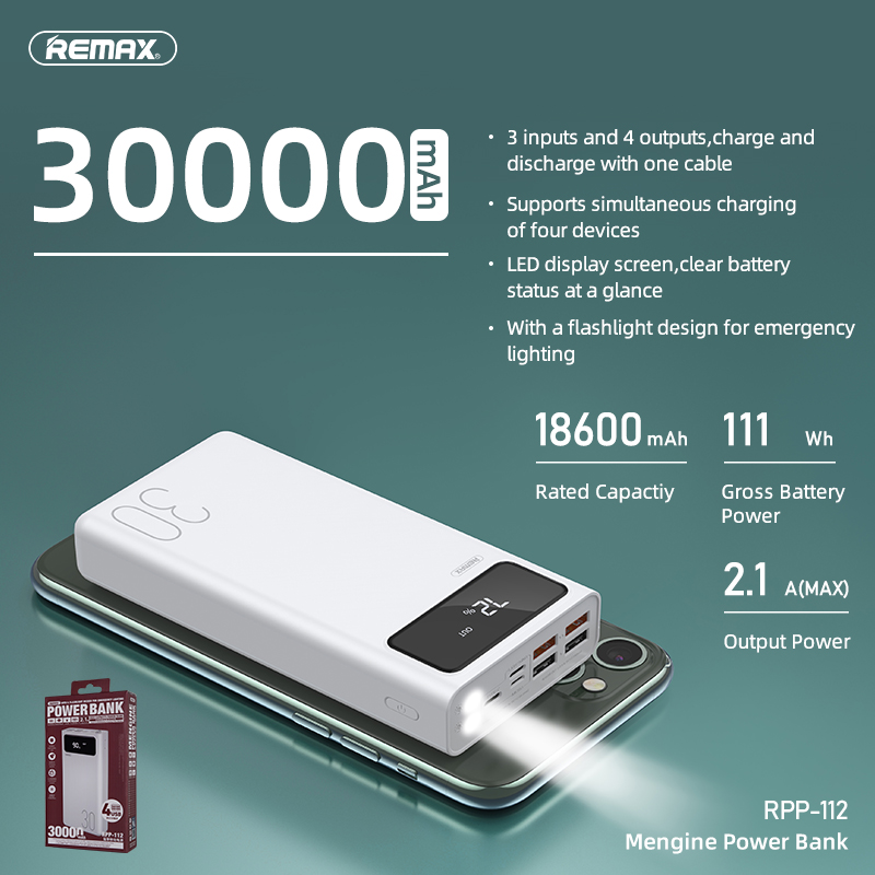 2020 Remax RPP-112 новое зарядное устройство для мобильного телефона с большой емкостью 30000 мАч