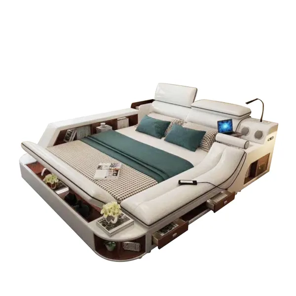 Factory Wholesale Modern Luxurious Upholstered Multi-functional Smart Leather Bed With Massage