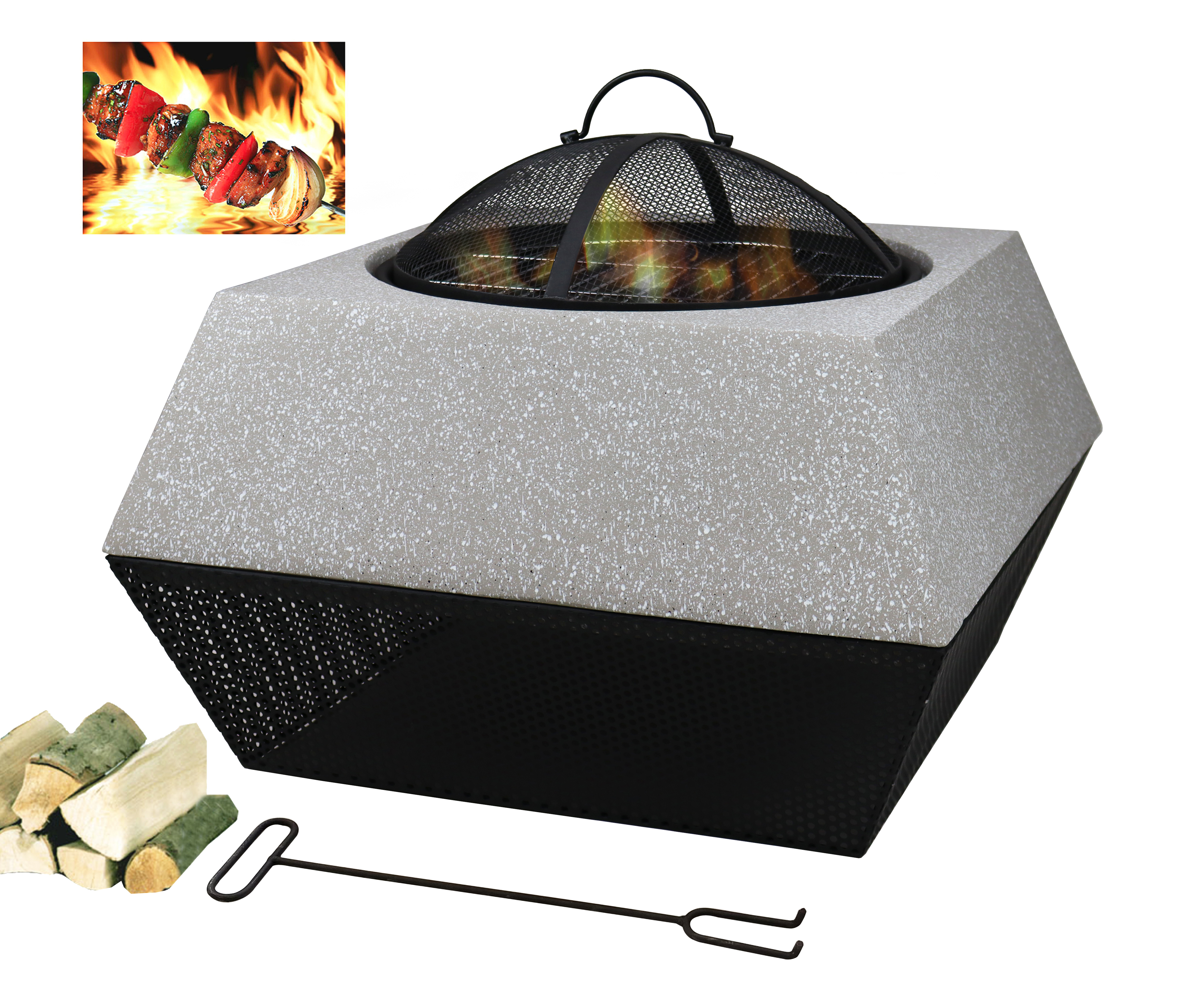 Garden Cube Outdoor Grill Fireplace Wood and Coal Burning Camping Stove Charcoal BBQ Wood Burning Fire Pit with Grill Plate