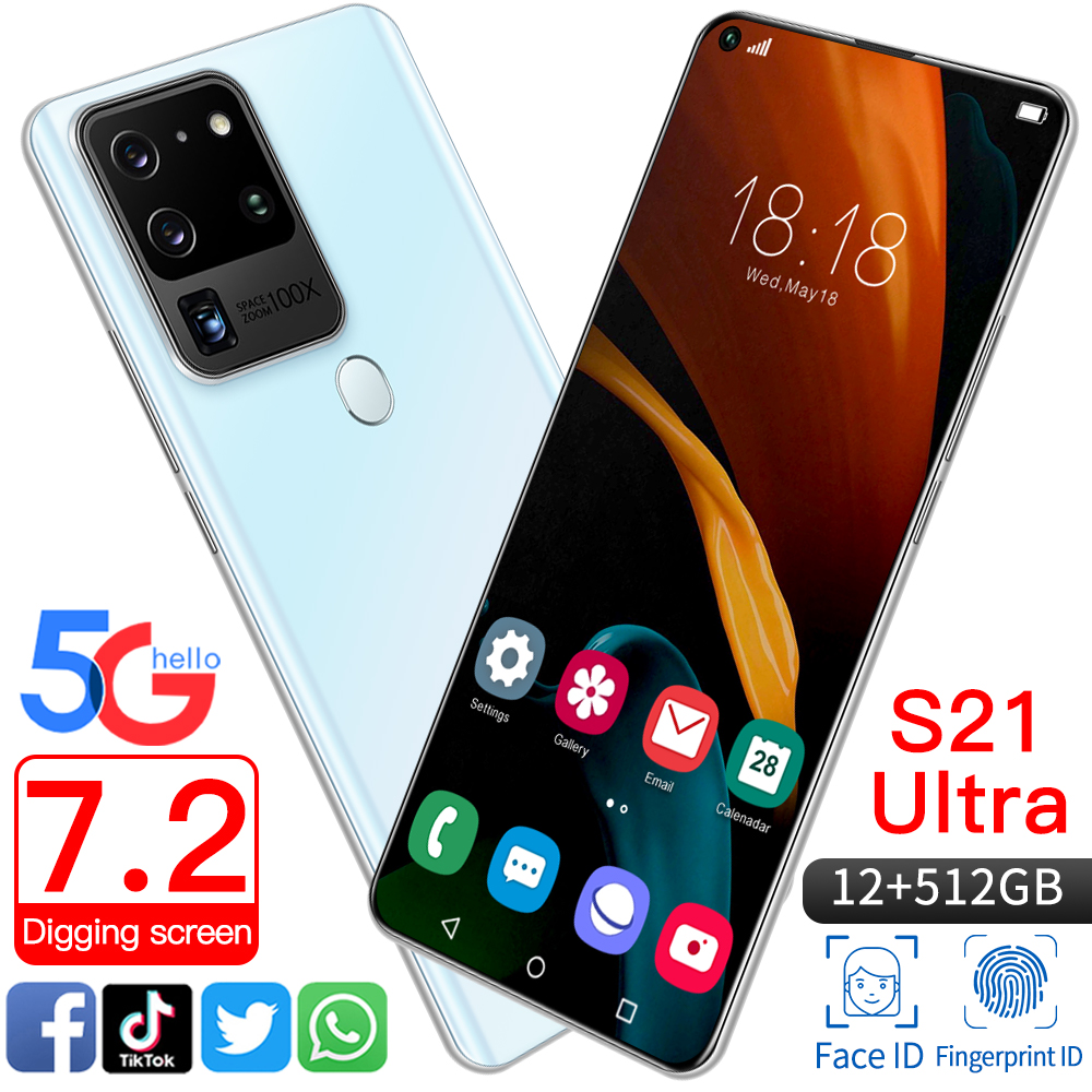 2021 S21+Ultra 7.2 inch 1440x3220 Android10.0 Smartphones 16GB+512GB 5G Cellphones 6800mAh Large Capacity Mobile Phone unlocked