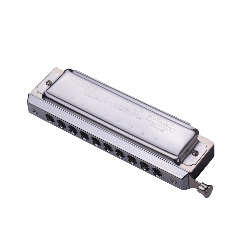 Swan Chromatic Harmonica 10 Holes 40 Tones Key of C Harp with Exquisite Box Silver