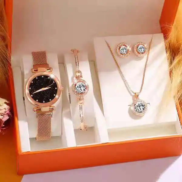 2022 Luxury Women Watches Stud Earring Necklace Bracelet Set Ladies Watch Casual Quartz Wristwatch Set