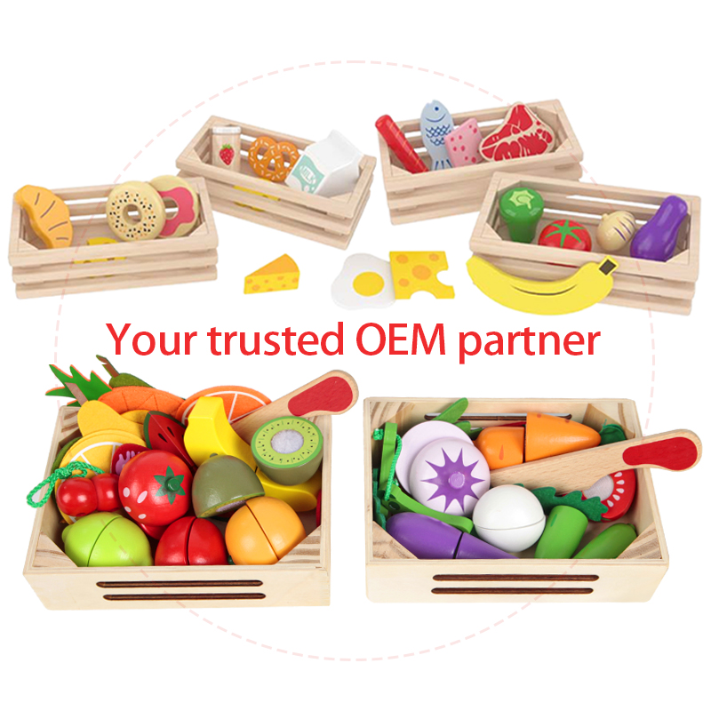 Wooden Box Montessori Pretend play Food Toy Wooden Classic Game Educational Toy For Children Kids Gift Cutting Fruit 12pcs Set