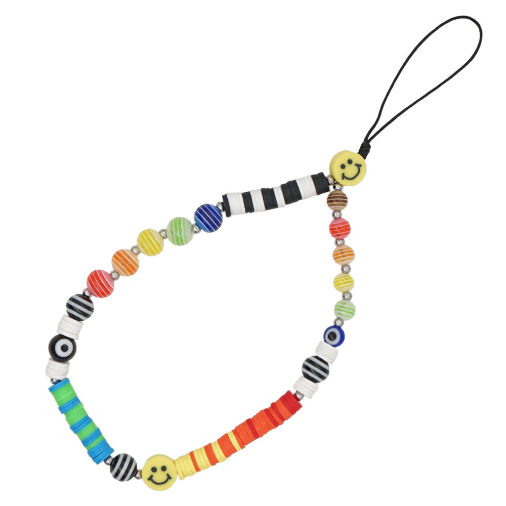 Ethnic Style INS Fashion Popular Yellow Smiley Color Soft Ceramic Phone Lanyard Phone Chain