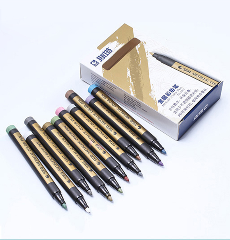 Metallic Color Pen 10 colors water based art painting gold markers for Card Making DIY Photo Album Drawing