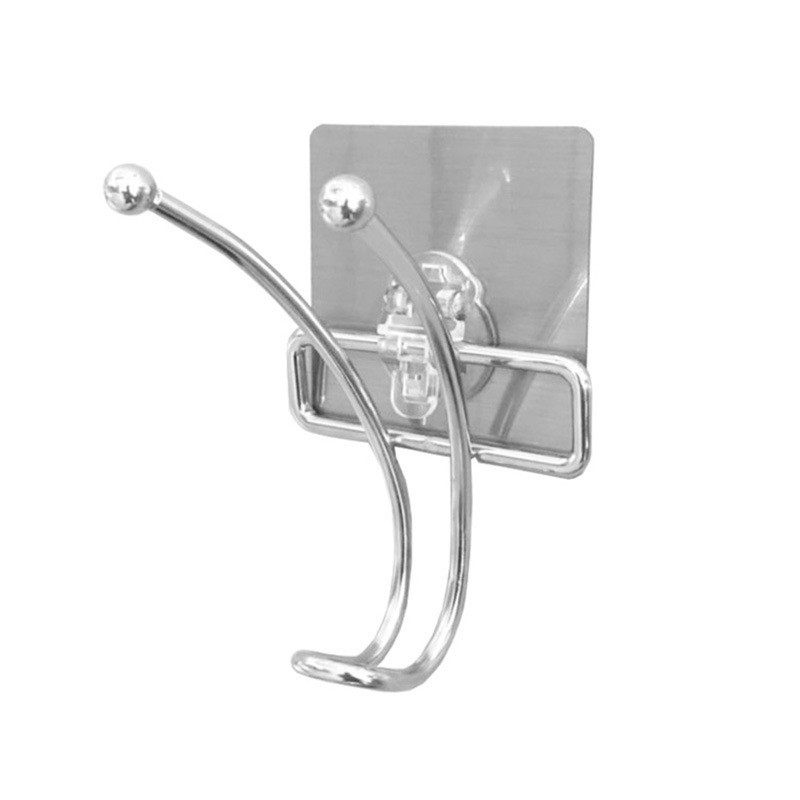 Large Double Bath Hook, Silver 1-Hook,SUS 1-Water-Resistant Strip, Organize Damage-Free clothes hook