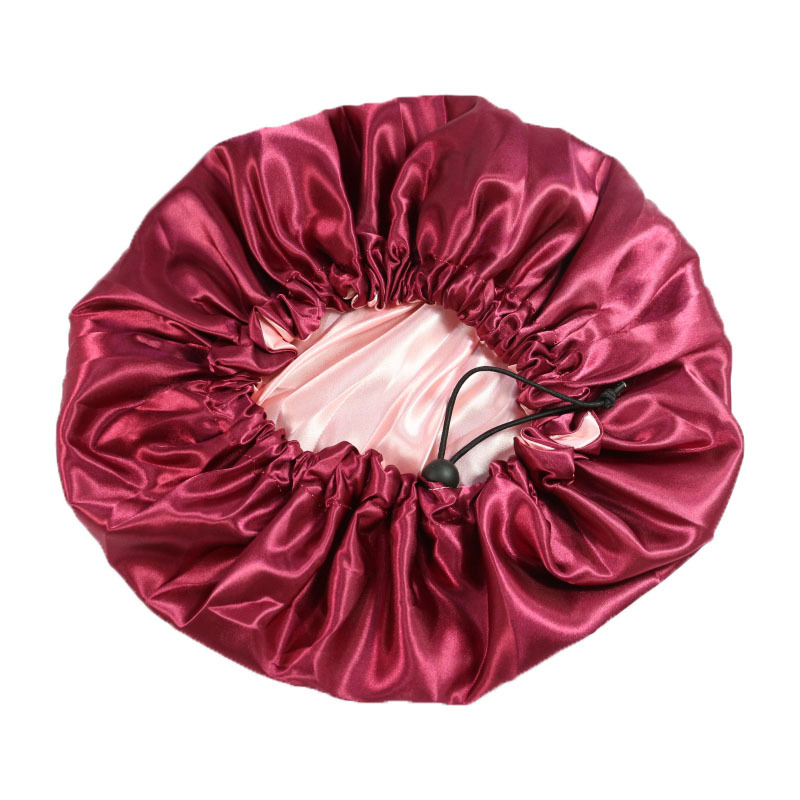 Double double face adjustable drawstring silk satin hair protector on nightcap desinger bonnets and durags