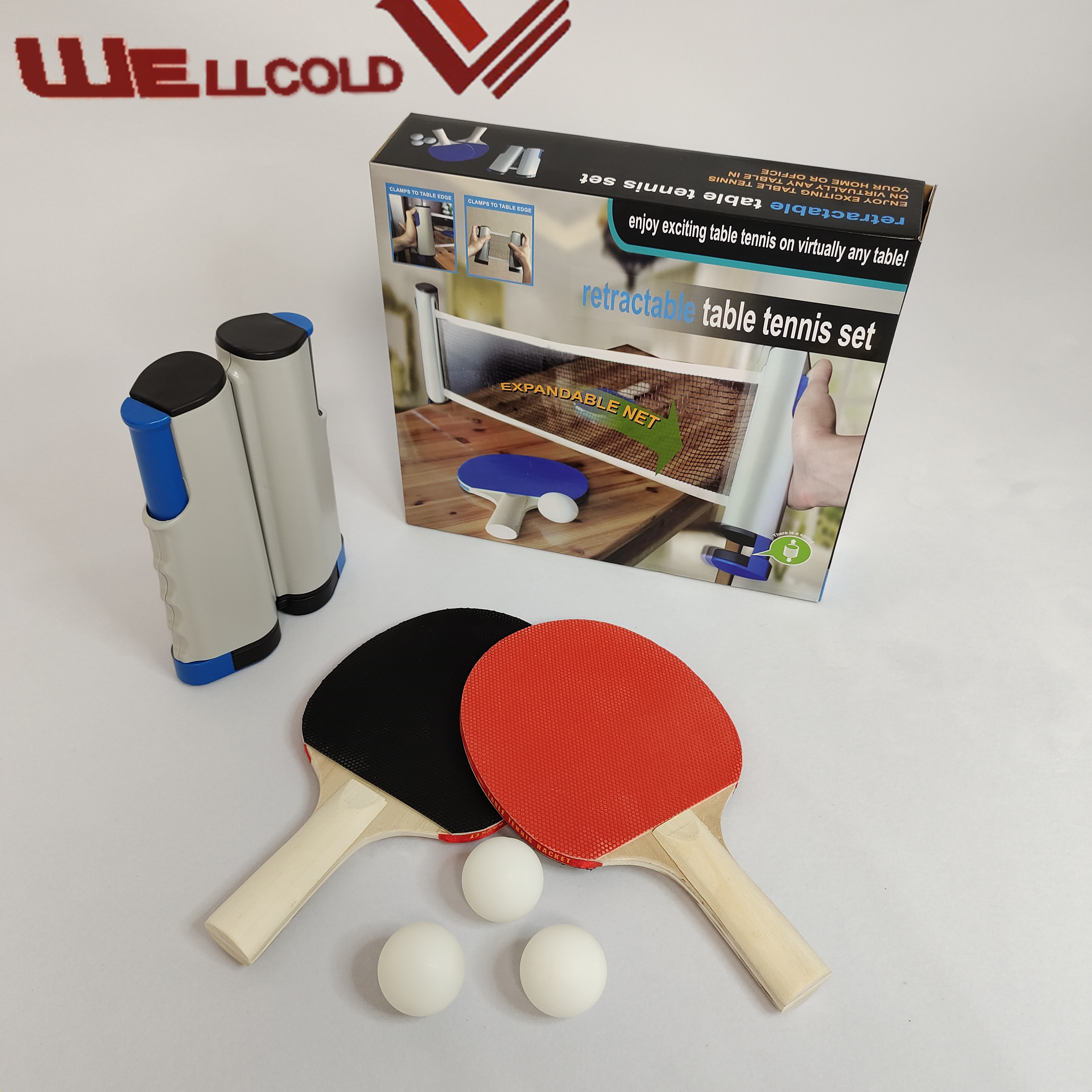 2021 wellcold бренд тополя дерево лучшая дешевая цена красочные ракетки для настольного тенниса, пинг понг мяч с сеткой
