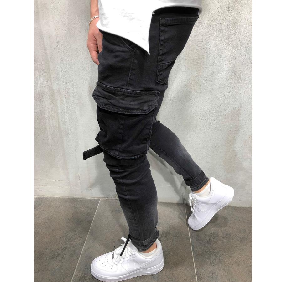 New Design Black Strap Denim Pantalones Free Shipping Cargo Jogger Pants Fashion Jogger Size Jeans Men 2022