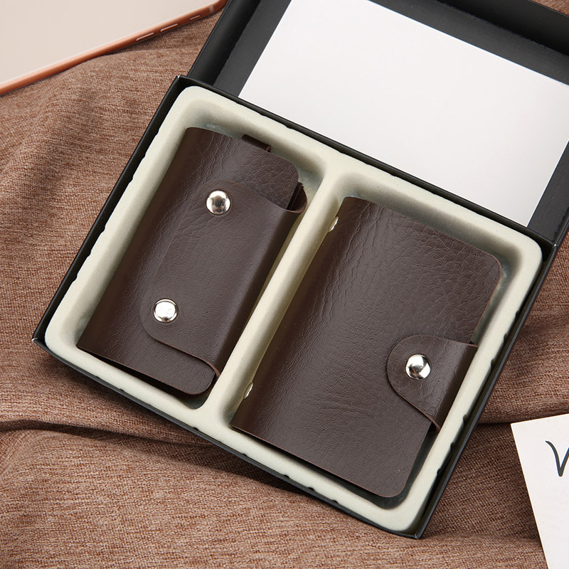 High Quality Customized Logo Card Bag Key Bag Two-Piece Set Gift Box Leather Keychain Unisex Car Key Wallet Case Mini Card Bags