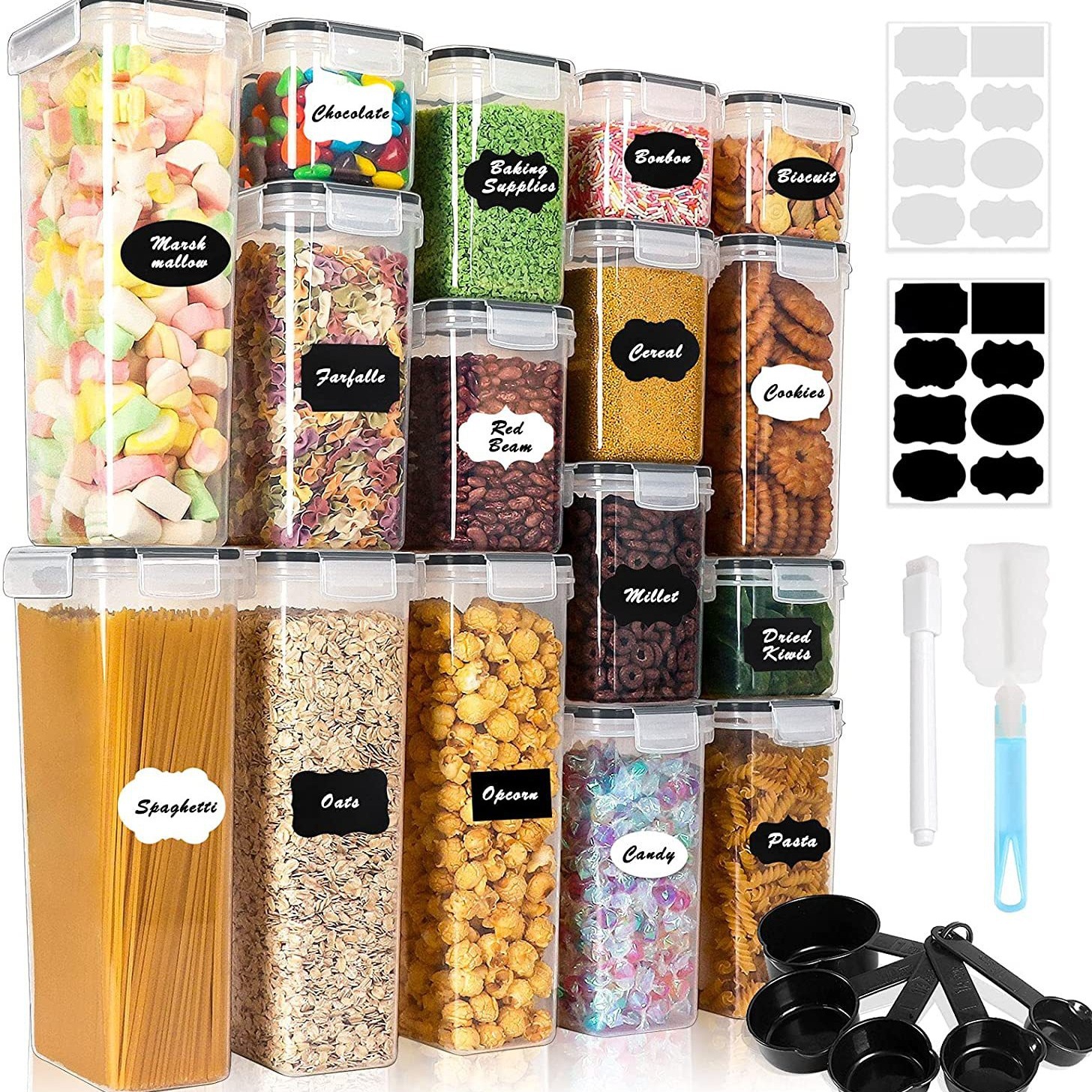 Multifunctional Plastic Kitchen Dry food sets Sealed jars stackable hermetic open front pantry airtight food storage container