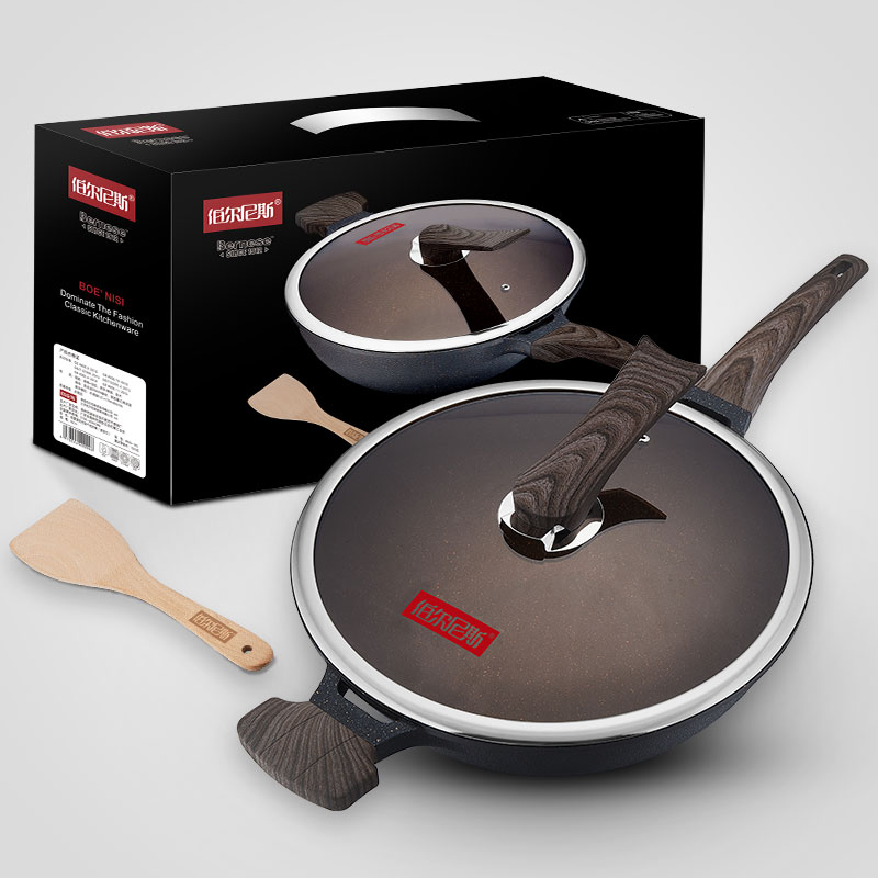Hot selling aluminum alloy wok with wooden handle kitchen accessories cooking pots non stick wok pans