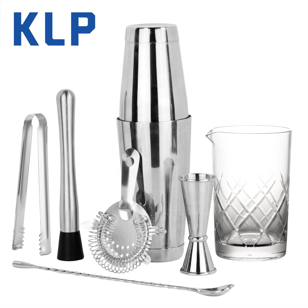 KLP на заказ оптовая продажа шейкер для коктейлей из нержавеющей стали набор для смешивания стекла набор для бармена