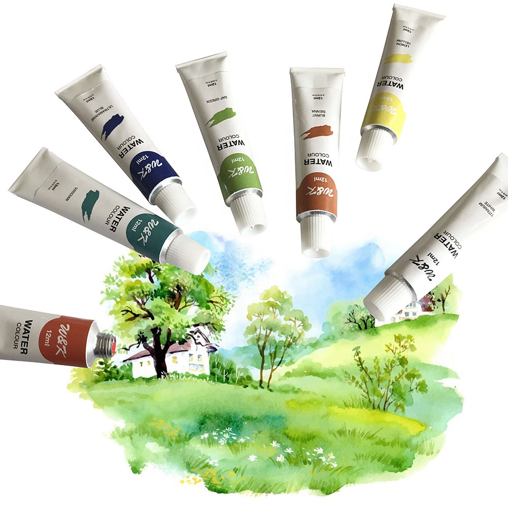 Portable vivid 12 colors 12ml artist drawing watercolor paint set