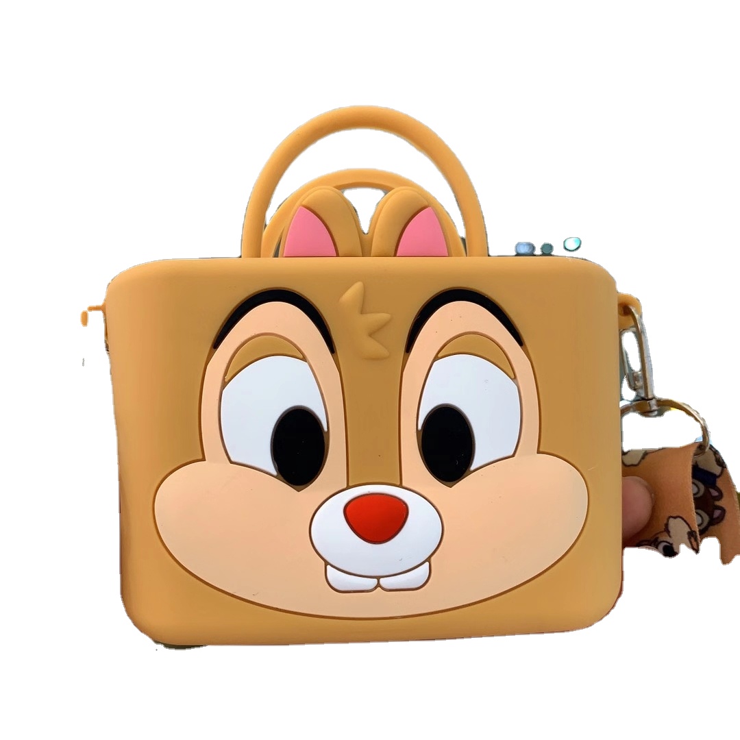 Cute 3D Cartoon Squirrel Shoulder Bag Soft Silicone Kids Portable Coin Purses Cosmetics Storage Bags