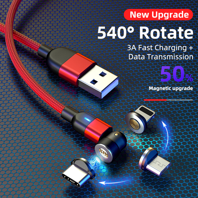 USB Type C Android 180 Вращающийся на 360 градусов Магнитный игровой Дата-кабель V8 нейлоновый Плетеный Быстрая зарядка 3 в 1 Магнитный USB-кабель для передачи данных