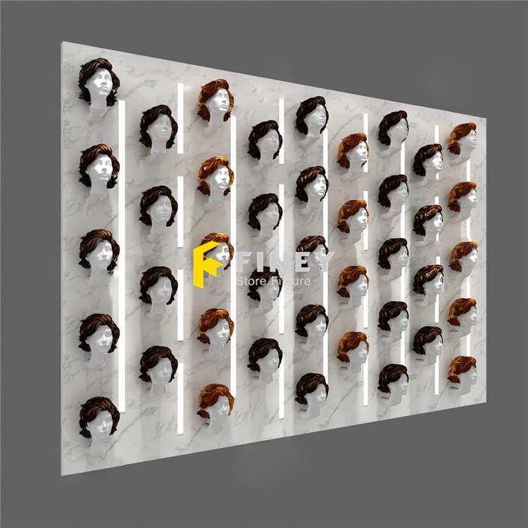 Customized  Modern Salon Store Furniture Wall Mounted Wig Display Shelf Hair Rack For Store Mannequin For Wig Display