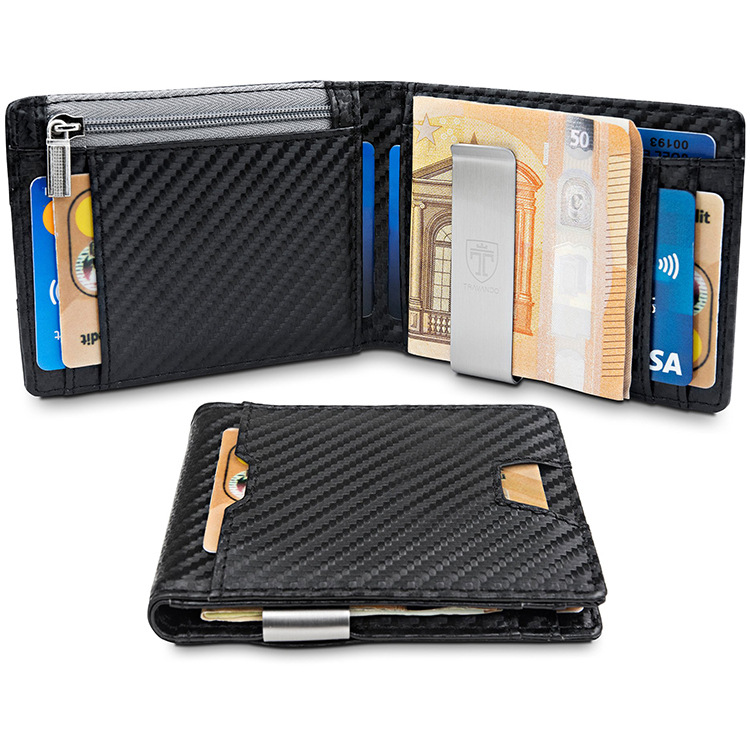Мужской кошелек RFID из углеродного волокна с блокировкой Rfid из искусственной кожи тонкие металлические кредитные карты Visa