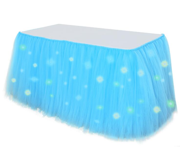 LED Tulle Table Skirt 100*80cm Tutu Table Clothing Birthday Party Decoration Rectangle  Round desk party supplies table skirts