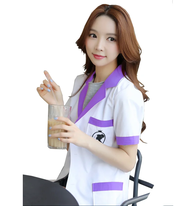Beautician beauty salon work clothes women summer short-sleeved thin white coats long-sleeved doctor clothes nurse clothes skin