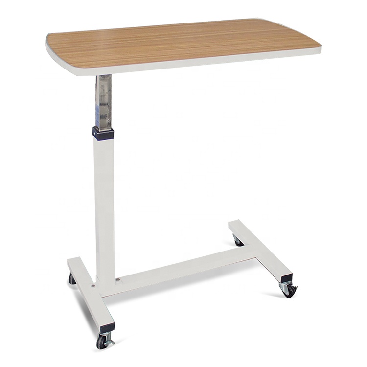 Durable Wooden Rolling Hospital Overbed Table with Wheels, Adjustable Medical Bedside Tray Table