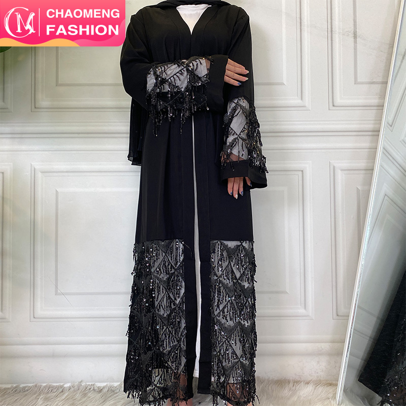 1667# High Quality Nida Abaya Dress Dubai Black Robe Sequins Luxury Morrocan Abayas