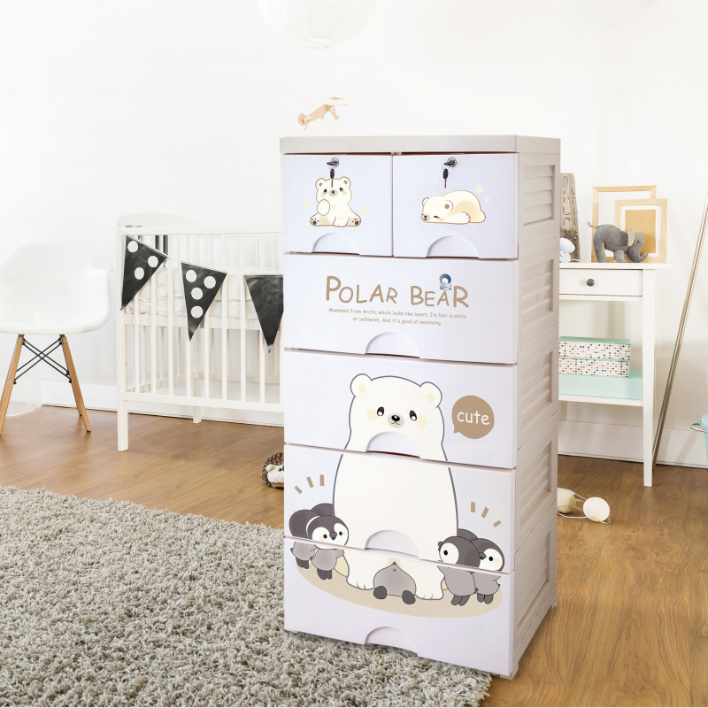 1904 Big White Bear super capacity 5 layer removable plastic storage cabinet with lock for children