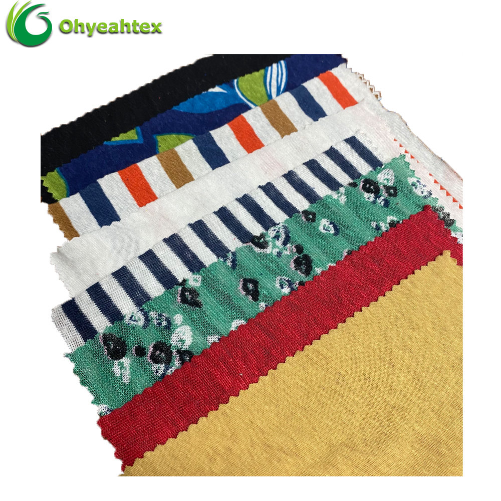 Factory Supplier Custom Printed Knitted Single Jersey 100% Linen fabric For Dress