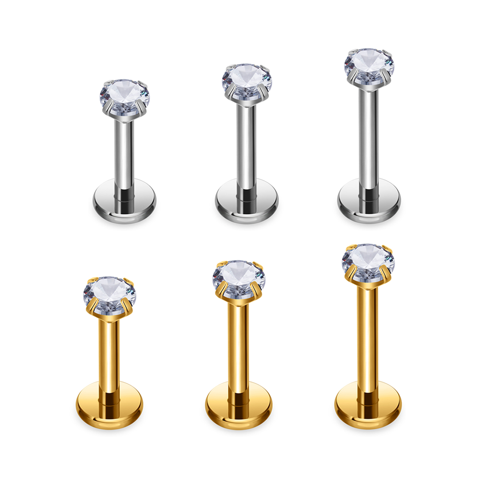 G23 ASTM F136 Titanium 16G 18G Labret Ear Stud Zircon inlay Cartilage Tragus Earrings Internal Thread Body Piercing Jewelry