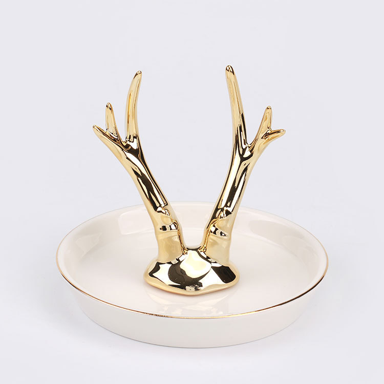 SYLWAN OEM christmas gift unique luxury Deer Horn Antler ceramic figurines design earring necklaces trinkets christmas plates