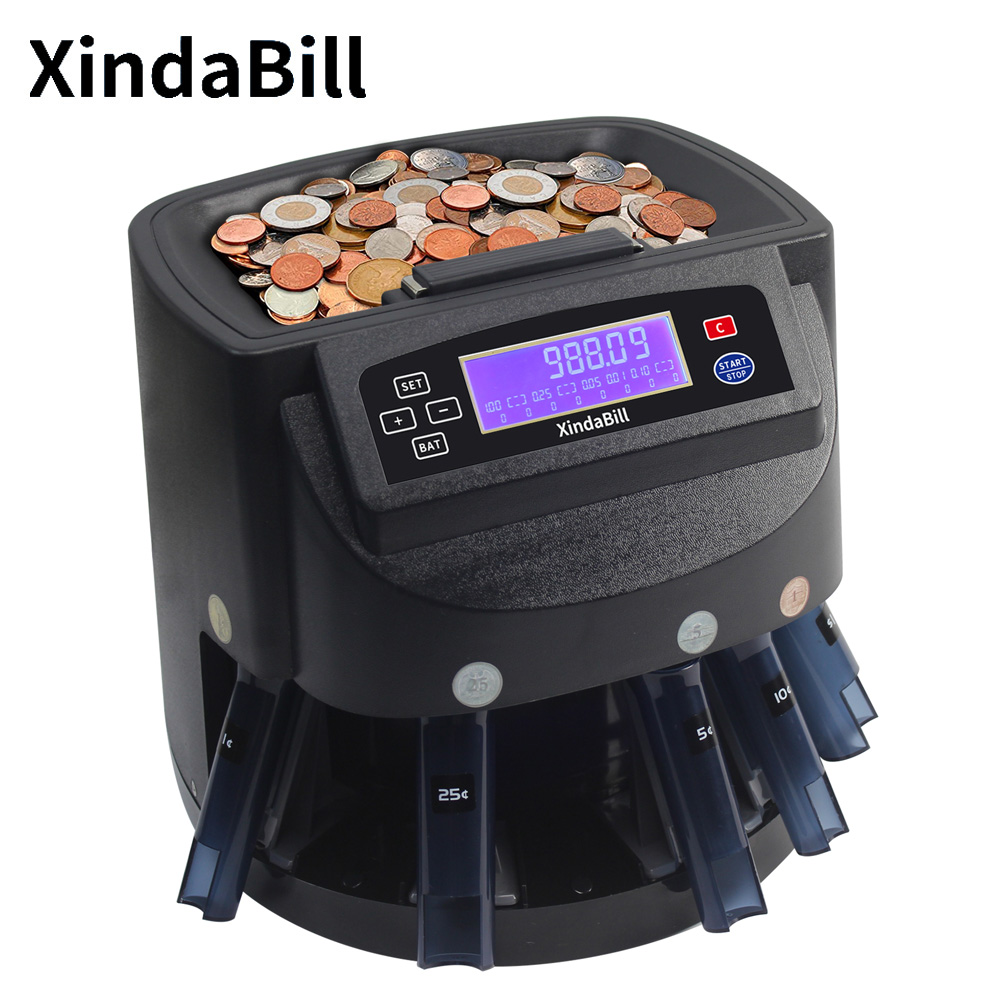 Xindabill XD-9005 Профессиональный USD счетчик монет машина автоматическая сортировщик монет упаковочная машина/оборудование ролика, трубки и ЖК-дисплей