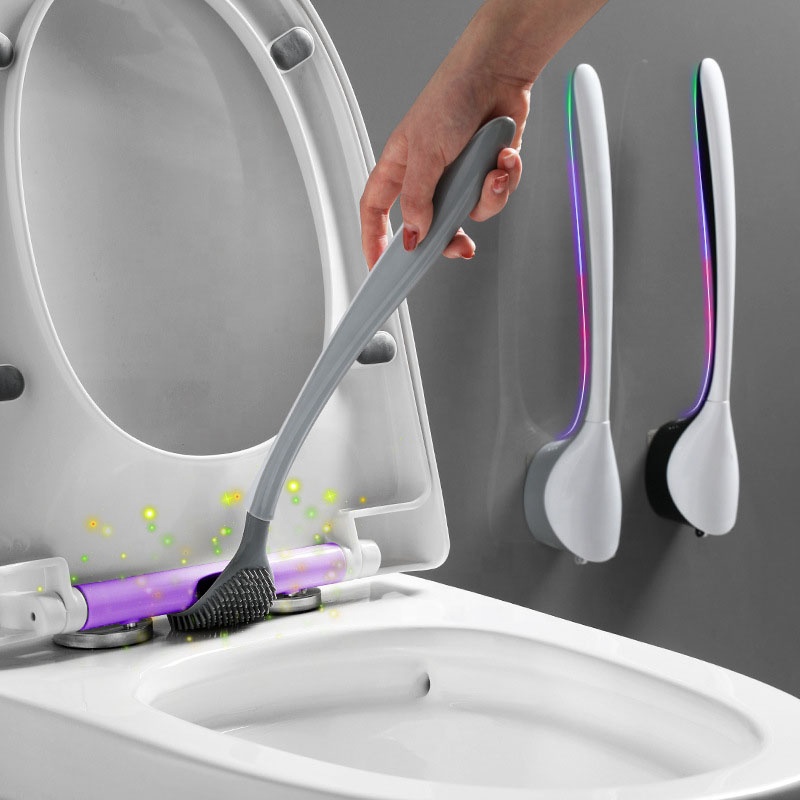 TPR Silicone Head Toilet Brush Wall-Mount Or Floor-Standing WC Accessories Household Bathroom Cleaning Tools Quick Drying Holder