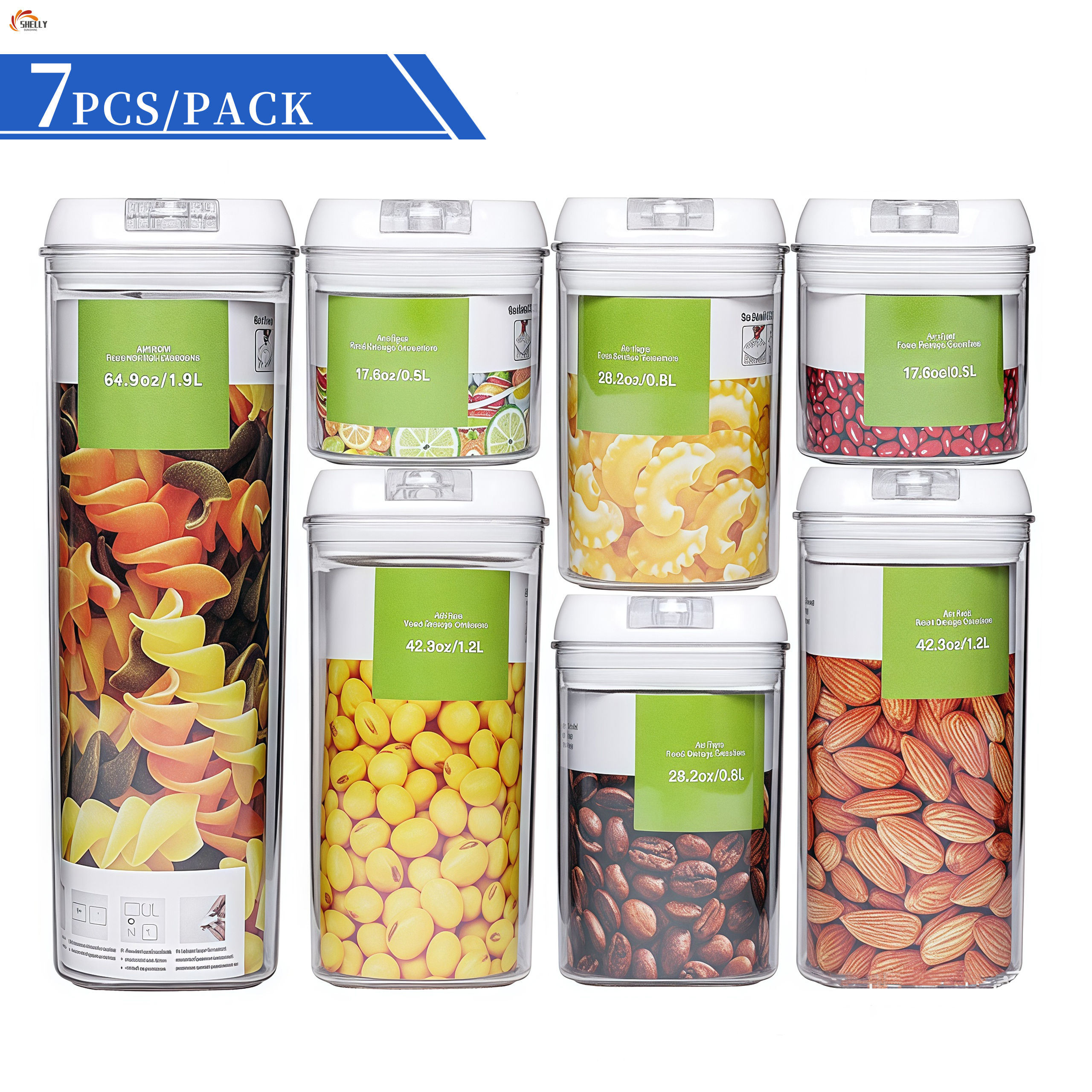 XLR BPA Free Plastic Air-Tight Food Storage Containers Set for Kitchen Pantry and Fridge Organization 7Pcs Plastic Organizer