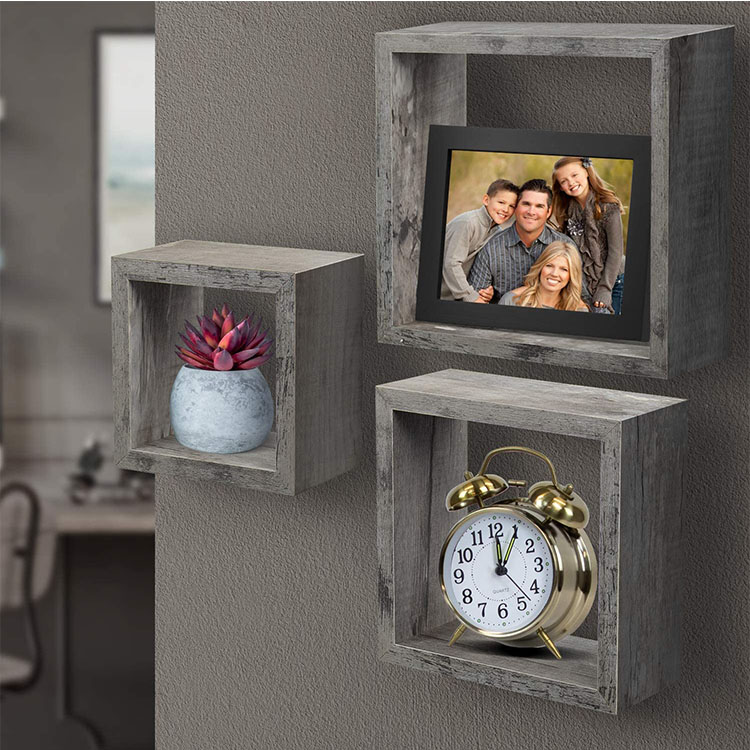 3-piece set square wall decorate living room bedroom wooden cubes wall shelf