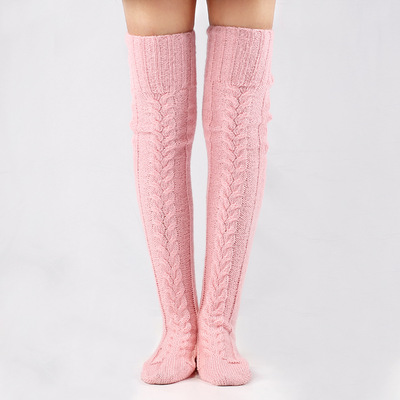 New Design High Quality Thick Thigh High Wool Cashmere Pink Womens Socks